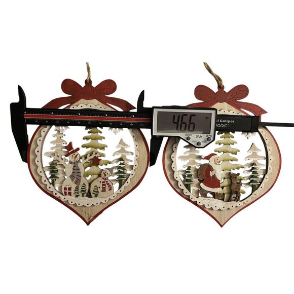 Ganz Christmas Wooden Laser Cut Ornaments Round Santa & Snowman - Picture 9 of 12